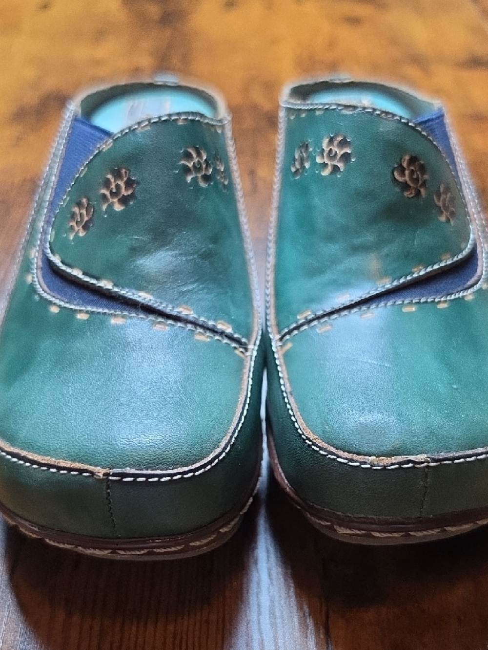 L’ARTISTE by SPRING STEP | Chino Leather Clogs Boho Chic Teal Green | EU 38 US 8 - Picture 2 of 9